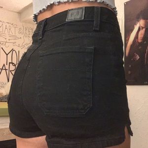 High Rise Black Denim Shorts